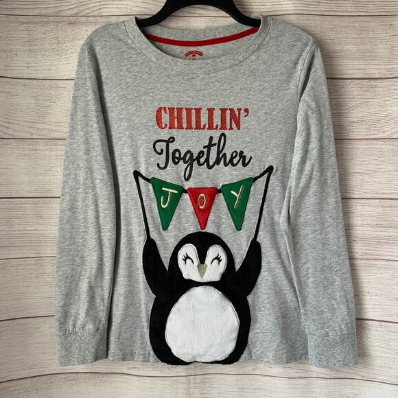 Holiday Time Penguin Gray Long Sleeve Shirt Size Large (12-14) - Picture 1 of 14